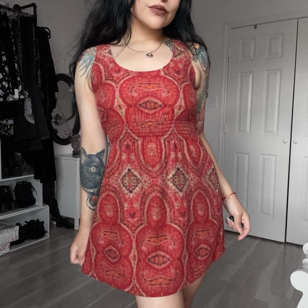 🍊 Whimsical Retro Grunge Boho Mini Dress